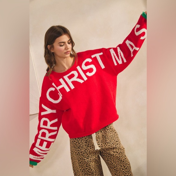 Merry Christmas Reversible Red Sweater - Picture 1 of 8